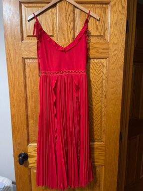 Lulu's Red Ruffled Pleated Midi Dress